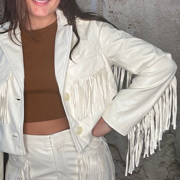 Line & Dot White Fringe Jacket NWT